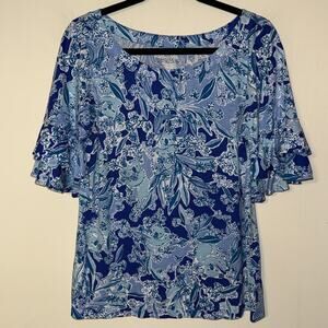 Lilly Pulitzer Medium Fontaine Bell Sleeve Top Preppy Coastal Tropical Vacation